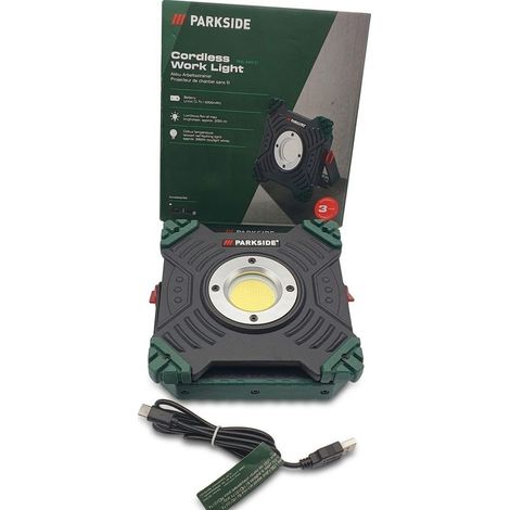 Kabellose Arbeitsleuchte – 2000 lm – Schutzart IP65 – 6000-mAh-Akku – Robust und wiederaufladbar – Siehe Fotos (1/5)