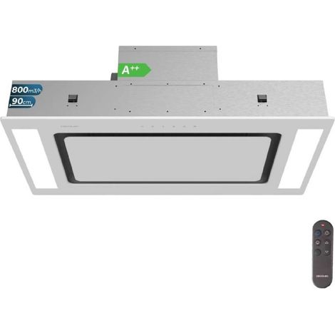 Cecotec Hotte Aspirante 90cm Plafond Intégrable Bolero Flux Tir 908000 Glass White A++. Finition Verre Blanc (1/5)