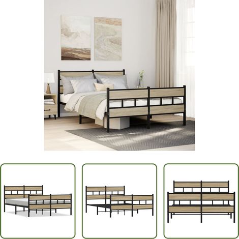 Metallbettgestell - Metallbett ohne Matratze Sonoma-Eiche 150x200 cm (1/5)
