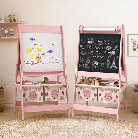 Tableau chevalet enfant bois rose double face craie et marqueur (1/5)