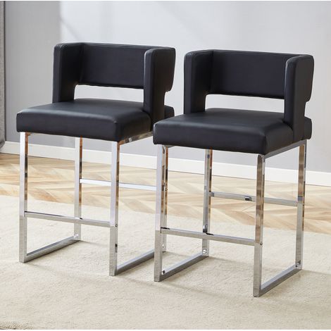 Tabouret de bar lot de 2, noir et argent, assise PU, 91,4 cm HAVRYA (1/5)