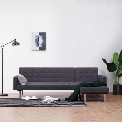 vidaXL Sofá cama en forma de L Gris oscuro Poliéster (1/5)