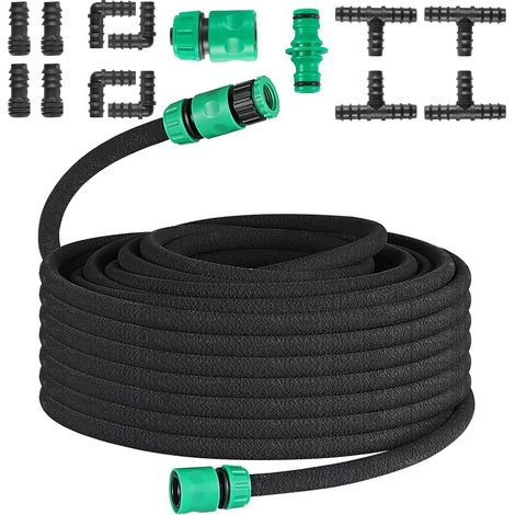 Tuyau d'arrosage microporeux 50 m pour jardin, distribution uniforme d'eau sans formation de vide, gris, idéal pour l'arrosage extérieur (1/4)