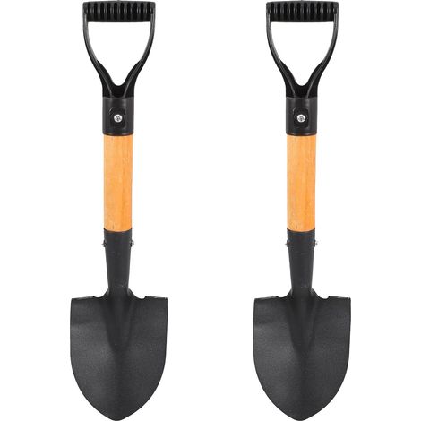2 Stück Gartenschaufeln aus Stahl mit D Griff und Holzgriff