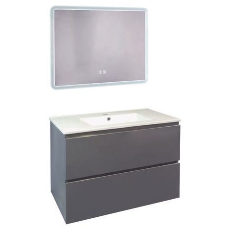 ONDEE ZEN - Meuble salle de bain TRENDY - 80 cm - Gris - 2 Tiroirs - Miroir ATHENA (1/3)