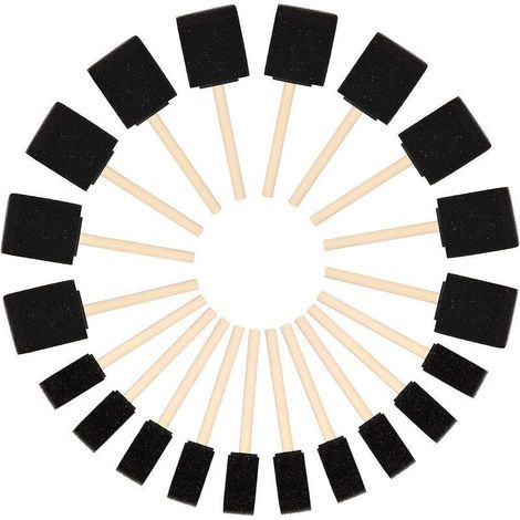 Pinceau Mousse (Lot de 20) - Deux Tailles - Pinceau Eponge avec Manche en Bois - Pinceau Tampon Peinture pour Acrylique, Huile, Vernis et Aquar- Tampons Mousse (1/4)