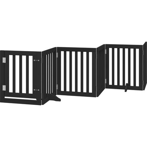 Barrière pour chiens et porte 6 panneaux noir bois de peuplier CFW32968 (1/5)