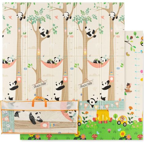 Costway – Tapis de jeu bébé pliable 200x180cm – Imperméable et réversible – Surface antidérapante – Sac de transport inclus – Motif girafe et panda (1/5)