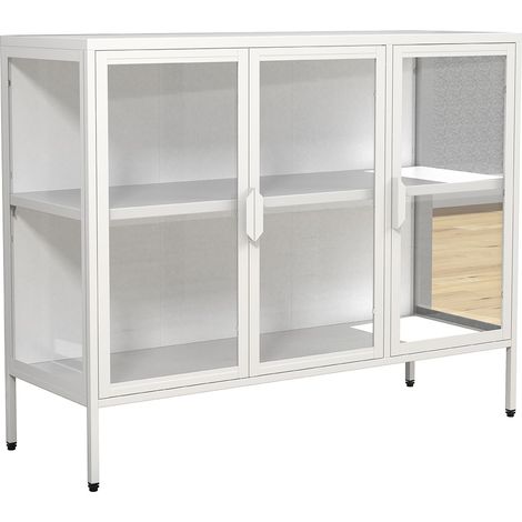 Ebuy24 – Vitrine en verre et acier Floka H 80 x L 110 x P 35 cm – Cadre durable – Portes pivotantes en verre véritable – Montage rapide (1/4)