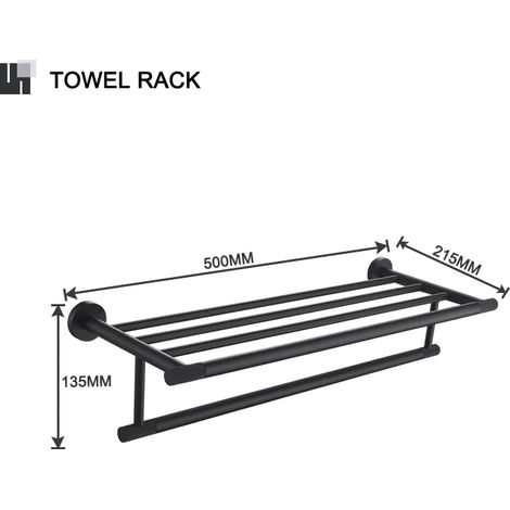 Porte-serviettes mural noir mat élégant : ensemble de salle de bain comprenant un porte-essuie-tout, un crochet pour peignoir, un double porte-gobelet et un double distributeur de savon. (1/5)