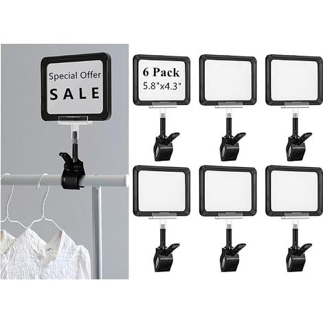 Lot de 6 supports de panneau en plastique avec pince, clips rotatifs pour étiquettes publicitaires, présentoir de marchandises avec double affichage pour magasin de détail, supermarché (1/5)