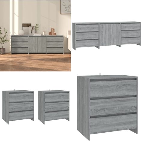 Buffets 3 pcs Sonoma gris Bois d'ingénierie - Buffet - Meuble De Rangement - Commode - Salon - Chambre - Home & Living (1/5)