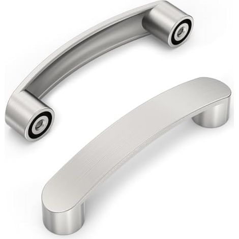 Lot de 10 poignées de meuble - Espacement des trous : 96 mm - En nickel satiné brossé - Pour armoires de cuisine, placards, tiroirs (1/5)