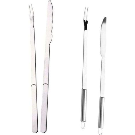 2ensembles Ustensiles pour Barbecue Acier Inoxydable Fourchette Et Coupe-Barbecue Outils De Barbecue Extérieur avec Manche Antidérapant Lot (1/4)