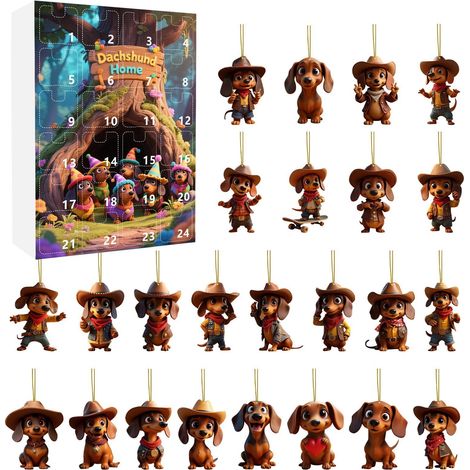 Calendrier De Lavent - Chien Sausage - Décoration De Sapin De Noël - 24 Compartiments - Pour Décor Festif Intérieur