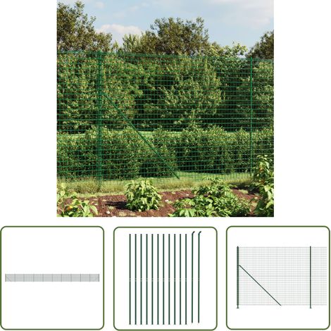 The Living Store Clôture en treillis métallique avec bride vert 1,8x25 m - Clôture Métal - Clôture Jardin - Clôture Rigide - Clôture Sécurité - Clôture Design (1/5)