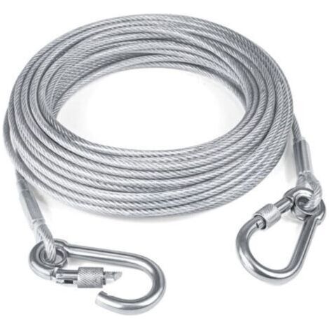 Câble d'attache pour chien 15 m – Acier inoxydable 5 mm – Résistant à la rouille – Mousquetons de sécurité pour fixation (1/5)