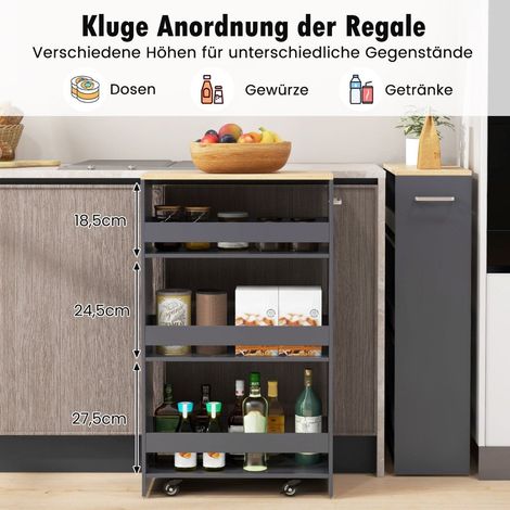Carrello da cucina stretto a 4 ripiani largo 20 cm grigio su ruote