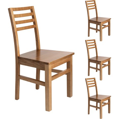 Lot de 4 chaises en hêtre chêne clair assise bois - LOUISE