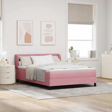 Lit à ressorts avec matelas - Moderne - Velours rose - Tête de lit réglable - Couchage 140 x 200 cm (1/5)