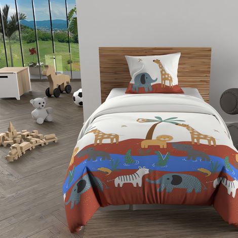 Soleil D Ocre – Parure de lit enfant 140x200 cm – Housse de couette 100% coton 57 fils/cm² – Couleur brique – Entretien facile
