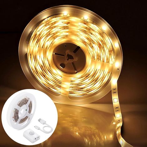 Bande Lumineuse LED Autocollante Rechargeable Bande LED USB avec Detecteur de Mouvement Blanc Chaud 1m avec Marche/Arrêt Automatique pour Closet (1/5)