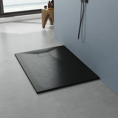 Duschwanne Schwarz 120x90 cm Duschtasse Rutschfeste Schieferoptik, Sheet-Molding-Compound(SMC), Zuschneidbar, Abdeckung Siphon/ablaufgarnitur nicht Inklusive (1/5)
