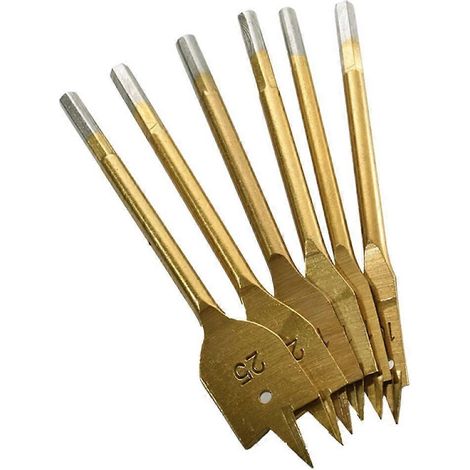 Set mit 6 Flachbohrern mit Sechskantschaft und Titanbeschichtung für Holzbearbeitung und Elektrowerkzeuge