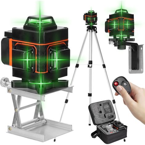 Nivel láser de 16 líneas 4D, 360°, nivelación horizontal y vertical, con función de autonivelación, trípode de 1,2 m, 2 baterías y montaje en pared. (1/5)