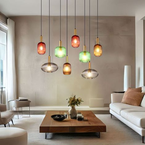 Hängelampe Hängeleuchte Pendellampe Pendelleuchte Esstischleuchte Designleuchte, 8 Flammig Glas Metall messingfarben, 8x E27 Fassungen, LxBxH 125x48x125cm
