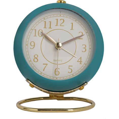 Horloge murale en métal style européen, ronde, silencieuse, à quartz, réveil électronique pour enfants, bleu foncé, pour salon et chambre