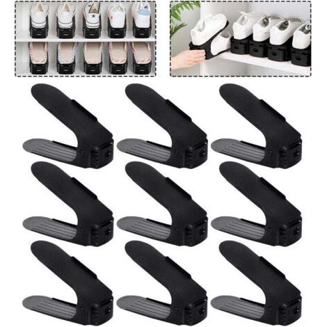 Froadp 30 Pièces Range Chaussures Réglables avec 3 Hauteur Réglable, Double Couche, Noir