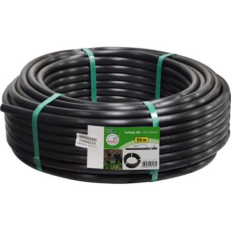 Jardibric – Tuyau arroseur goutte à goutte 50m – Polyéthylène noir Ø 13 x 16mm – Non prépercé pour personnalisation – Couronne pratique