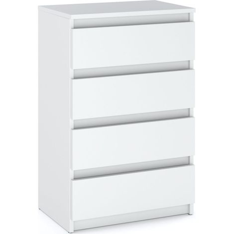 Cassettiera bianca con 4 cassetti, 60 cm, mobile TV per soggiorno, camera da letto, loft.