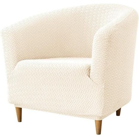 Housse de fauteuil 1 place extensible en polyester – Lavable – Protection complète pour chaises de 60 à 90 cm – Couleur blanc cassé (1/4)