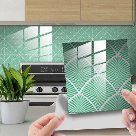 Autocollants muraux en PVC 10 x 10 cm – Résistants à l'eau et aux taches – Pour cuisine et salle de bains – Motifs carrelage 3D (1/5)
