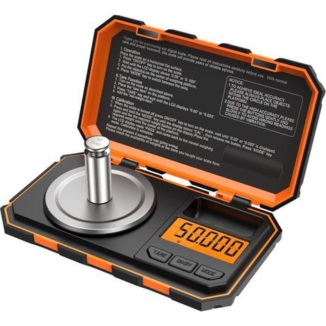 Bilancia da cucina, bilancia digitale tascabile 50 g/0,001 g, bilancia per alimenti di precisione 0,001 g, con calibrazione del peso a 50 g, pinzette, funzione tara, display LCD retroilluminato. (1/5)