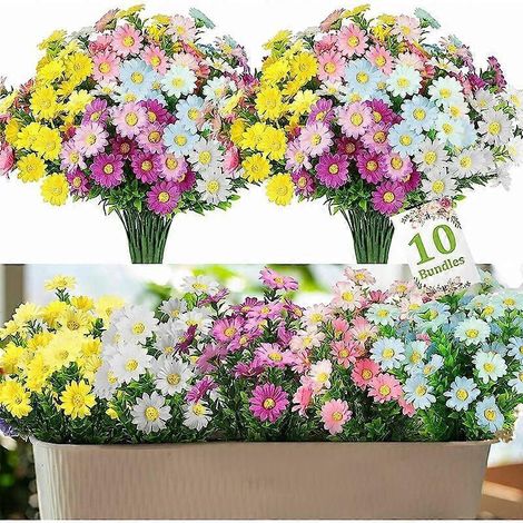 Kunstbloemen voor decoratie. 10 stuks nep-margrietjes in 5 kleuren, UV-bestendig, voor binnen en buiten, geschikt voor bruiloften, deuren en ramen, huis en tuin. (1/5)