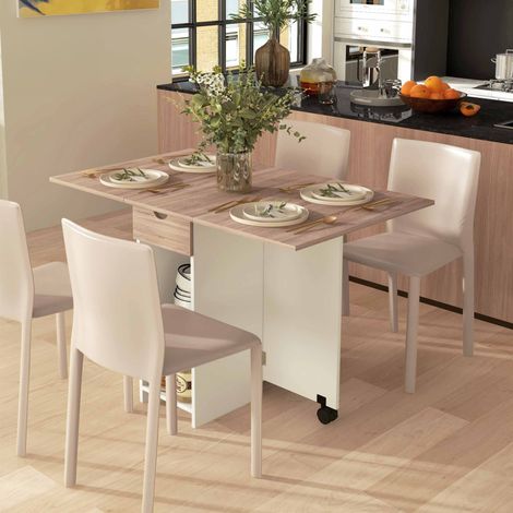 Tavolo da pranzo pieghevole, tavolo da cucina allungabile per 2-4 persone, 2 prolunghe a ribalta, 120 x 72 x 75 cm, rovere