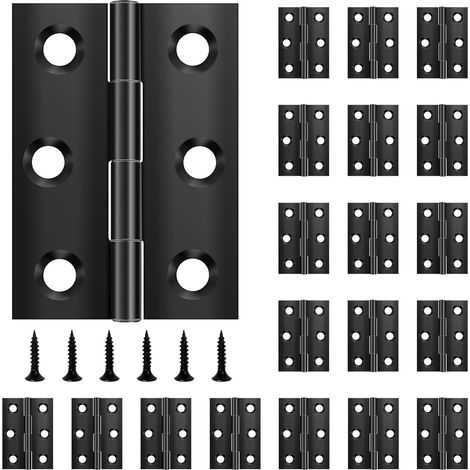 Pack de 20 charnières pliantes 44 mm × 31 mm, charnière en acier inoxydable noir, charnière piano, petite charnière, charnière de porte pour portes, fenêtres, armoires avec 120 vis (1/5)