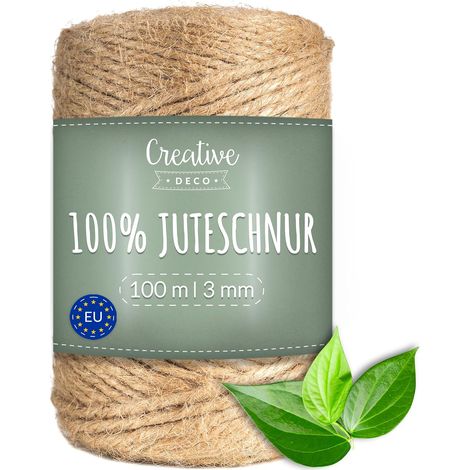 Creative Deco 100m Juteschnur Natur Braun 328 Fuß 2-3 mm Dicke 3-Lagig Jutekordel Jutegarn Hanfschnur Juteband Paketband Stark (1/5)