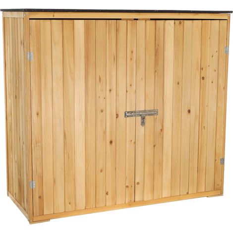 Wiltec Caseta de jardín con puerta doble en madera color natural 136 x 58 x 127 cm, cobertizo de herramientas con estantes, armario resistente a la intemperie ideal para accesorios de jardinería (1/5)