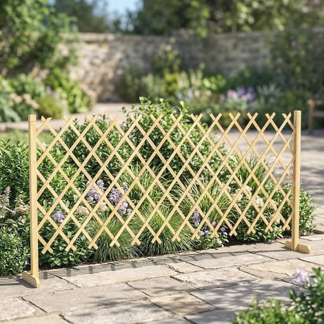 Barrière extensible en bois de sapin, 180 cm, base stable, pour une utilisation intérieure et extérieure (balcon/jardin), 180 x 30 x 90 cm, bois naturel