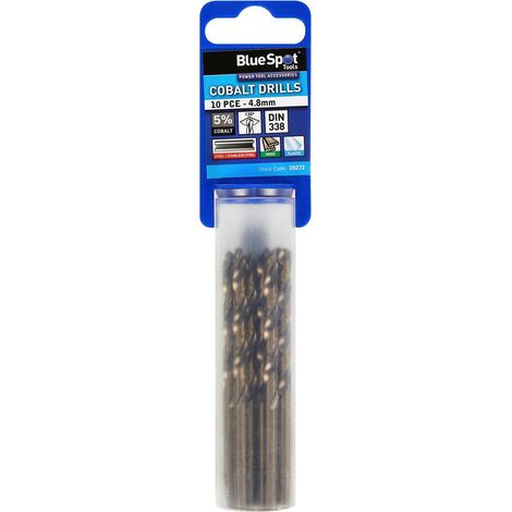BlueSpot Metal Hss Cobalt Drill Bits Set 10pc 4.8mm For Steel Wood Plastic