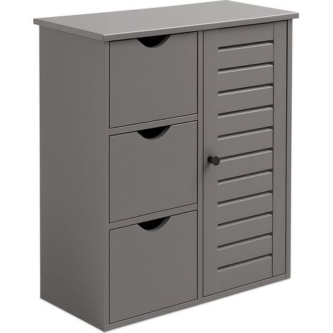 Armadio da bagno Relaxdays, HxLxP: 80 x 60 x 30 cm, 3 cassetti e ripiani, armadietto per bagno, ingresso, cucina, grigio