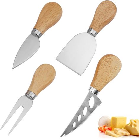 Set di 4 squisiti coltelli per formaggio, set di coltelli per formaggio con manico in legno, per formaggio, torte, chiffon cake, burro