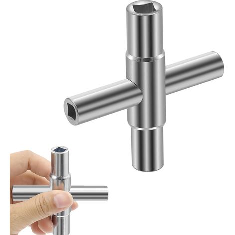 Clé Carrée 4 Voies, Clé Utilitaires de Purge Cle Plombier - Dimensions Intérieures : 6,5 mm/7 mm/8 mm/9 mm pour Boîtier Électrique, Gaz, Eau, Armoire (1/5)