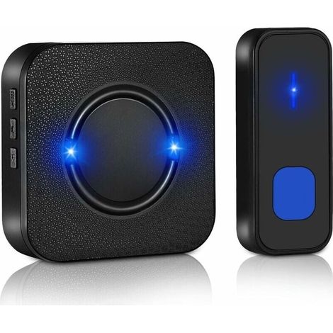 Timbre inalámbrico, alcance de 300 metros, timbre electrónico impermeable IP55, kit de timbre impermeable con 1 receptor enchufable, 55 melodías, 5 niveles de volumen, luz LED intermitente - Negro - L