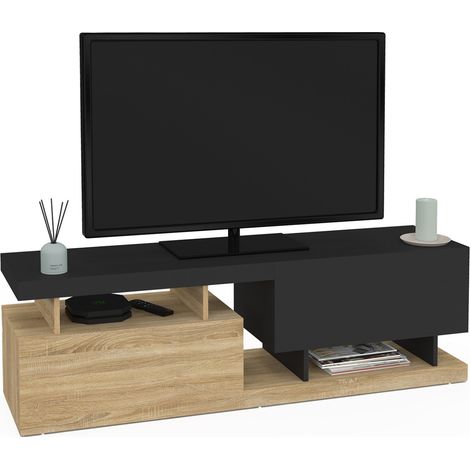 ANGULO 140 cm Porta TV a 2 ante effetto legno e nero