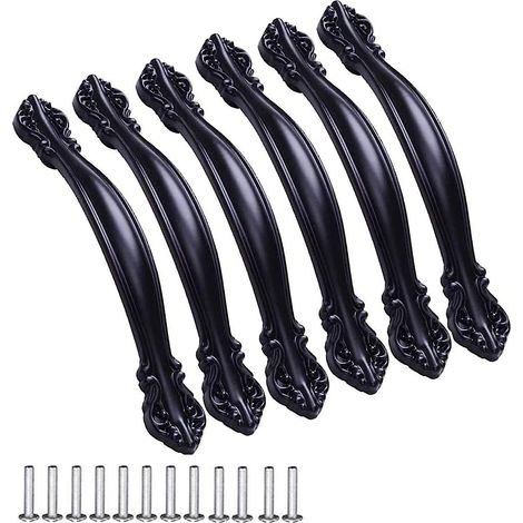 Poignée arquée, lot de 6 poignées de porte de cuisine vintage, avec 12 vis, poignée de meuble de cuisine, mobilier vintage (1/5)